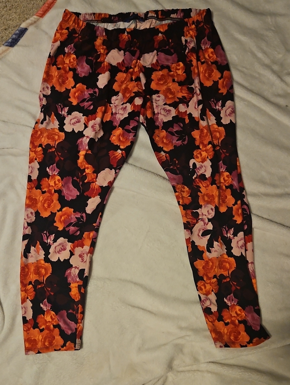 Apt. 9 Black Leggings with Orange & Pink Floral Print